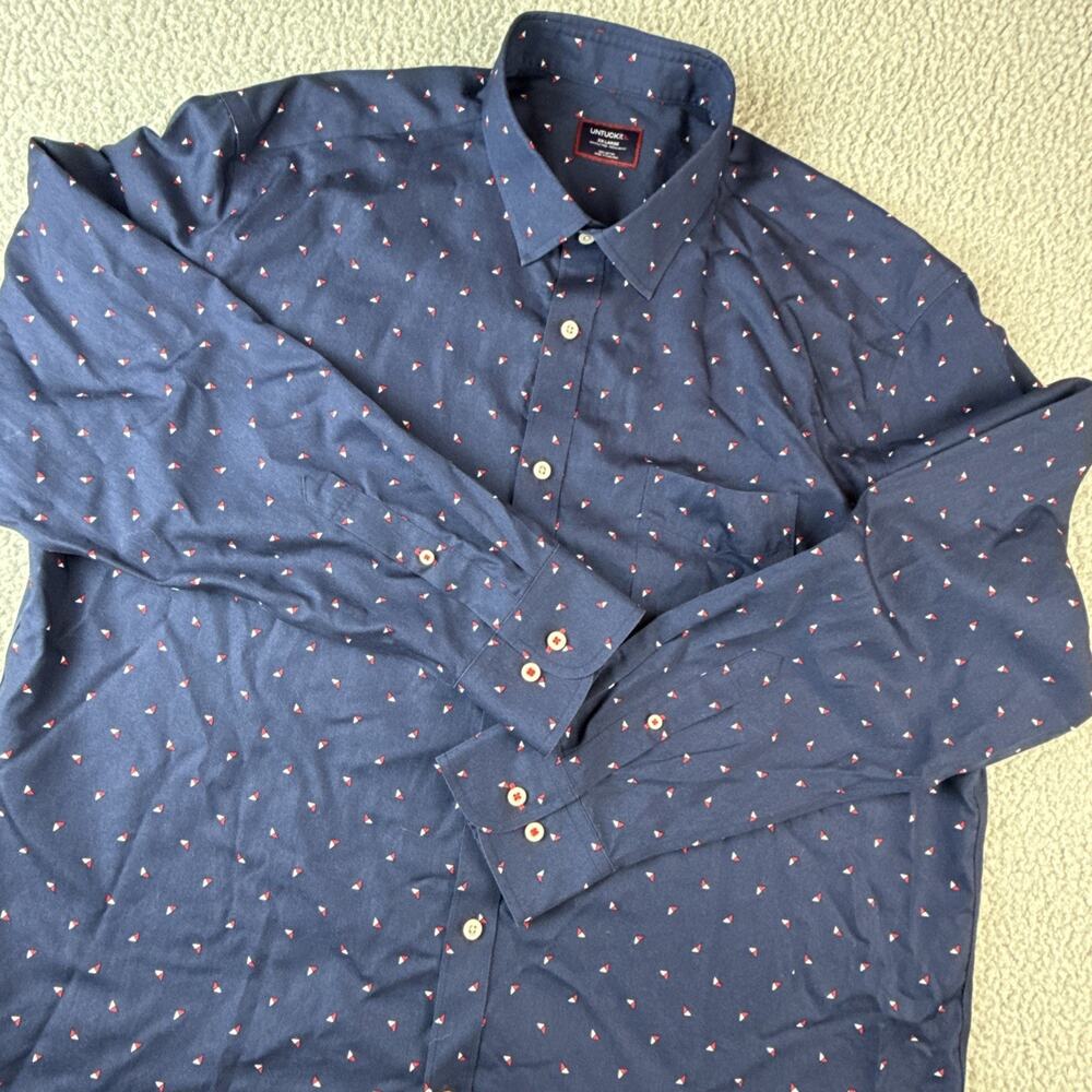 UNTUCKit Mens Long Sleeve Shirt 2XL Regular Fit Wrinkle Free Navy Kipling 41999